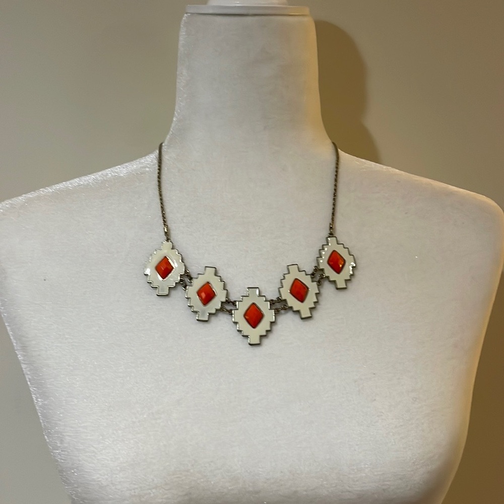 White And Orange Geometric Statement Necklace - image 1